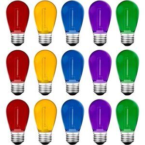 15Pack S14 Colored LED String Light Bulbs,1 Watt Plastic Shatterproof Waterproof